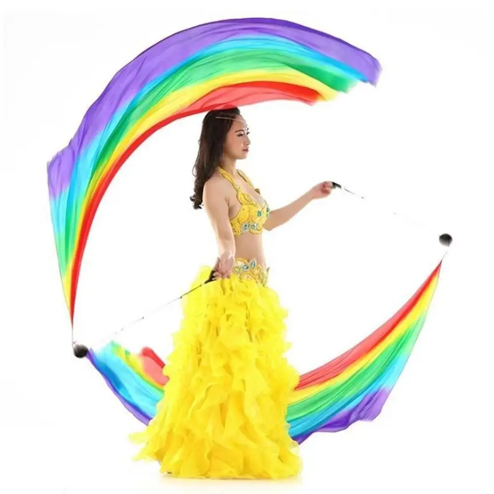 Women Adjustable Belly Dance Thrown Balls Silk Veil Imitation Silk Stage Performance Props For Thailand/India/Arab Rainbow Belly Dance Accessories