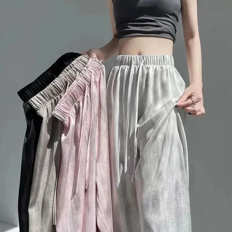 Quần Ống Rộng, Dành Cho Nữ, Chất Liệu Satin Acetate Lụa Lạnh Phong Cách Phong Cách Tie Dye, Dáng Rộng Vừa Vặn, Ống Đứng, Thích Hợp Mặc Mùa Hè, Phong Cách Treo Và Thường Ngày Women Trắng