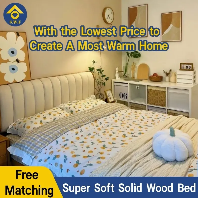 Bed Frame Pull out bed frame with mattress Solid wood bed Queen size bed 1.2m single bed 1.8m double bed Single bed frame Modern simple bedroom