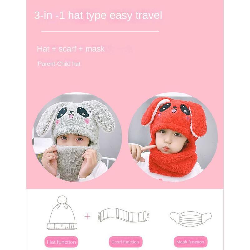 Product Introduction of Winter Cartoon Rabbit Coral Velvet Cap Plush Balaclava Kids Caps Double Fleece Warm Neck Cap Children 12