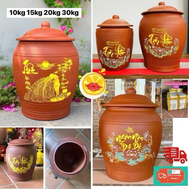20kg Chum gạo hũ gạo Tài Lộc - Chum gốm đựng gạo cao cấp Bát Tràng - Thùng gốm đựng gạo loại 1 chum gạo phong thuỷ