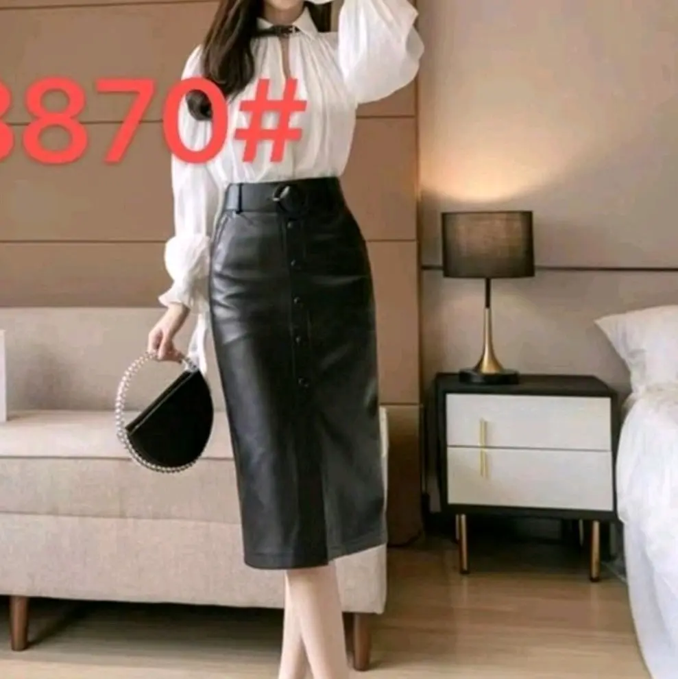 8855 . Chân váy da ôm, kèm đai da , Nữ Women.