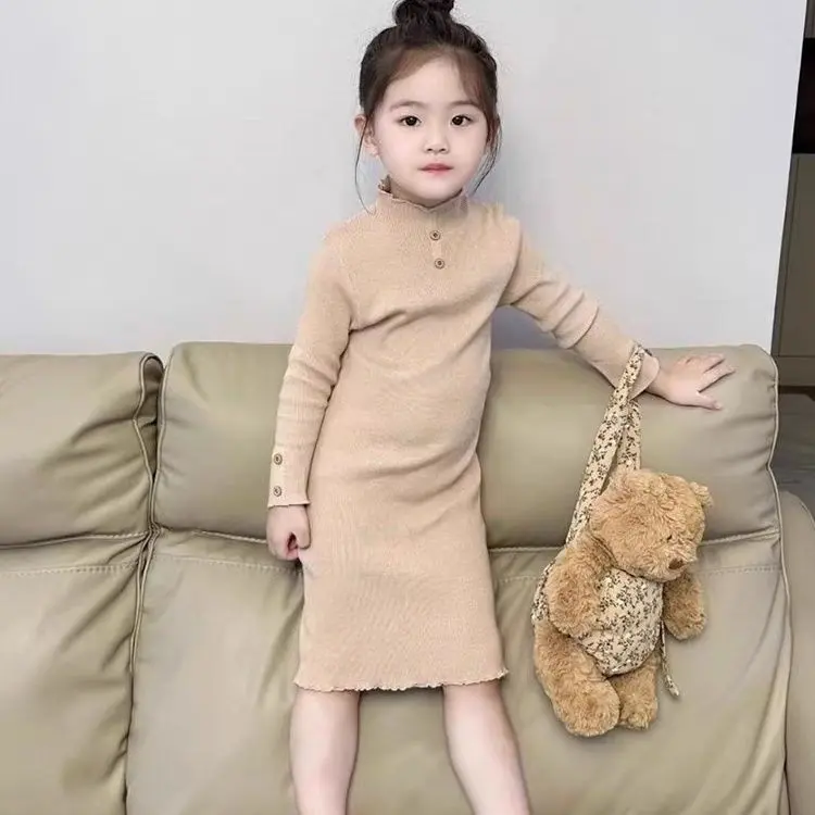 Quần Áo Trẻ Em, Váy Dài Tay Dralon, Cho Bé Gái, Dáng Ôm, Váy Mặc Trong, Màu Trơn Váy Công Chúa, Siêu Dễ Thương, Thích Hợp Cho Mùa Thu Và Mùa Đông, 2024