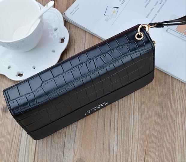DOMPET WANITA 2 RESLETING PANJANG KULIT CROCO PREMIUM HITAM BELGIAN WA332B5 PESTA KOREA TALI PENDEK KARTU KEKINIAN REMAJA MURAH 5