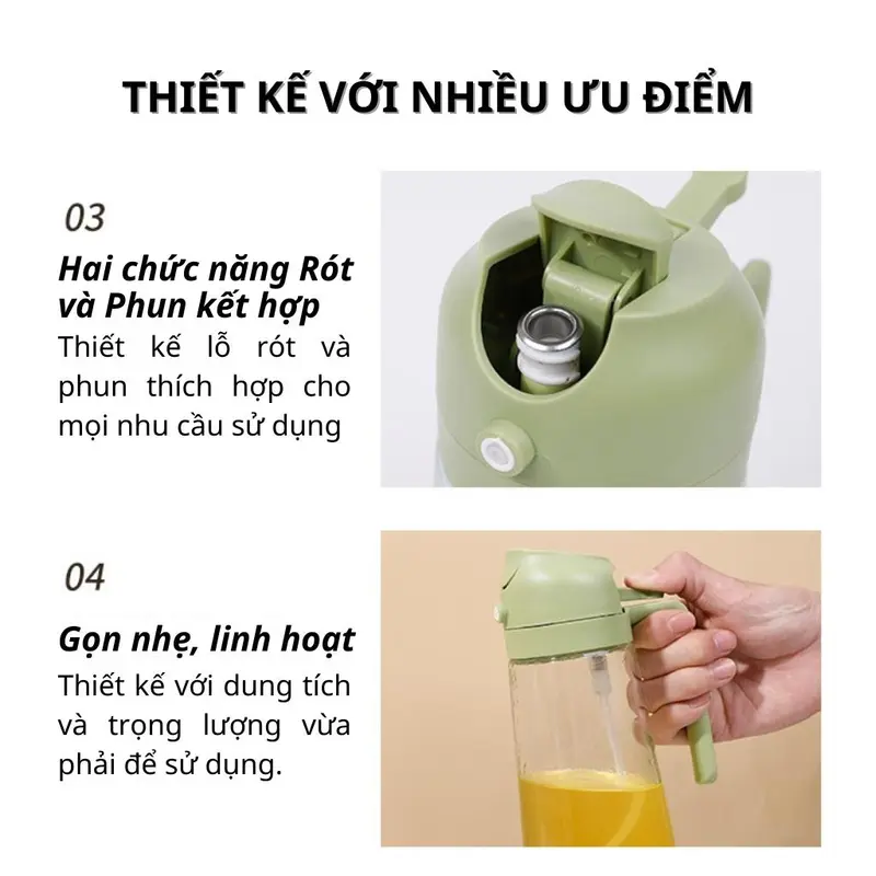 Chai đựng dầu ăn bằng thủy tinh 470ml có hai chức năng xịt phun sương và rót dầu ăn cao cấp thích hợp dùng khi nấu ăn 5