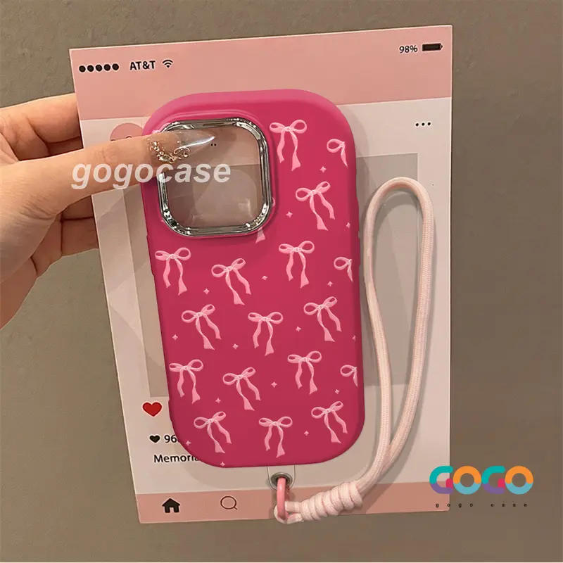 Case untuk iPhone11 pro max plus 15 14 Plus XR 13 12 PRO 7 6 8 7+ 6+ 8+ Xs Max Cangkang lunak silikon pola busur kecil berwarna merah muda manis 08635 6