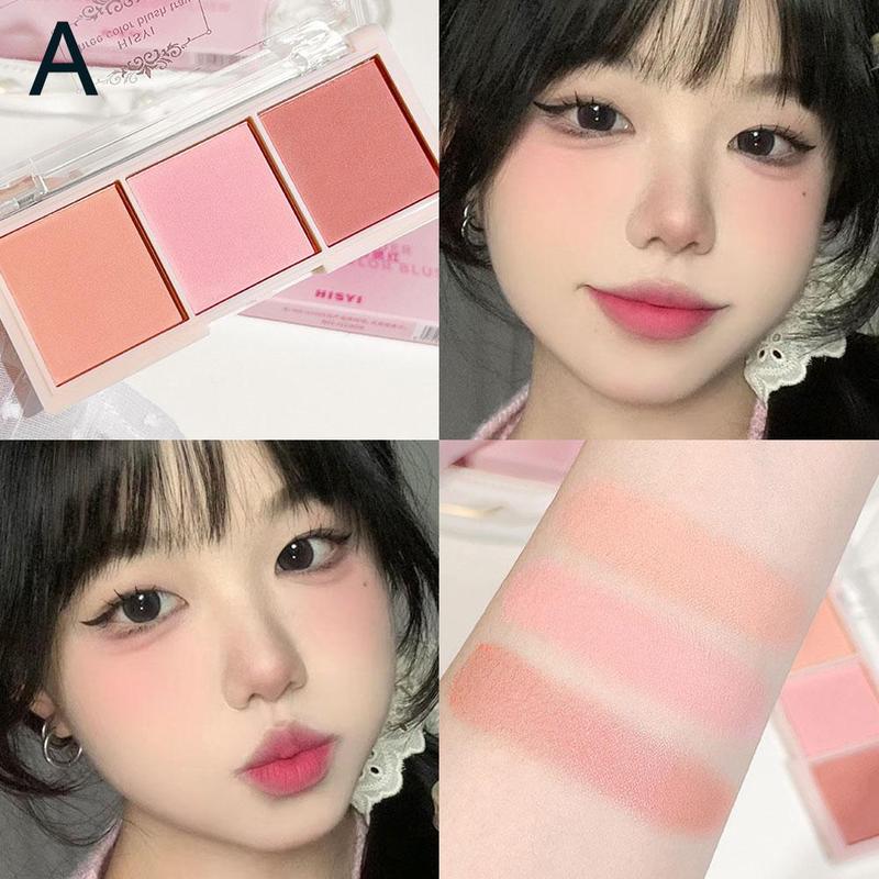 Bảng má hồng 3 màu lì Nhỏ Cầm Tay màu đất đỏ Phấn mắt trang điểm Đường viền bóng S1K5 6