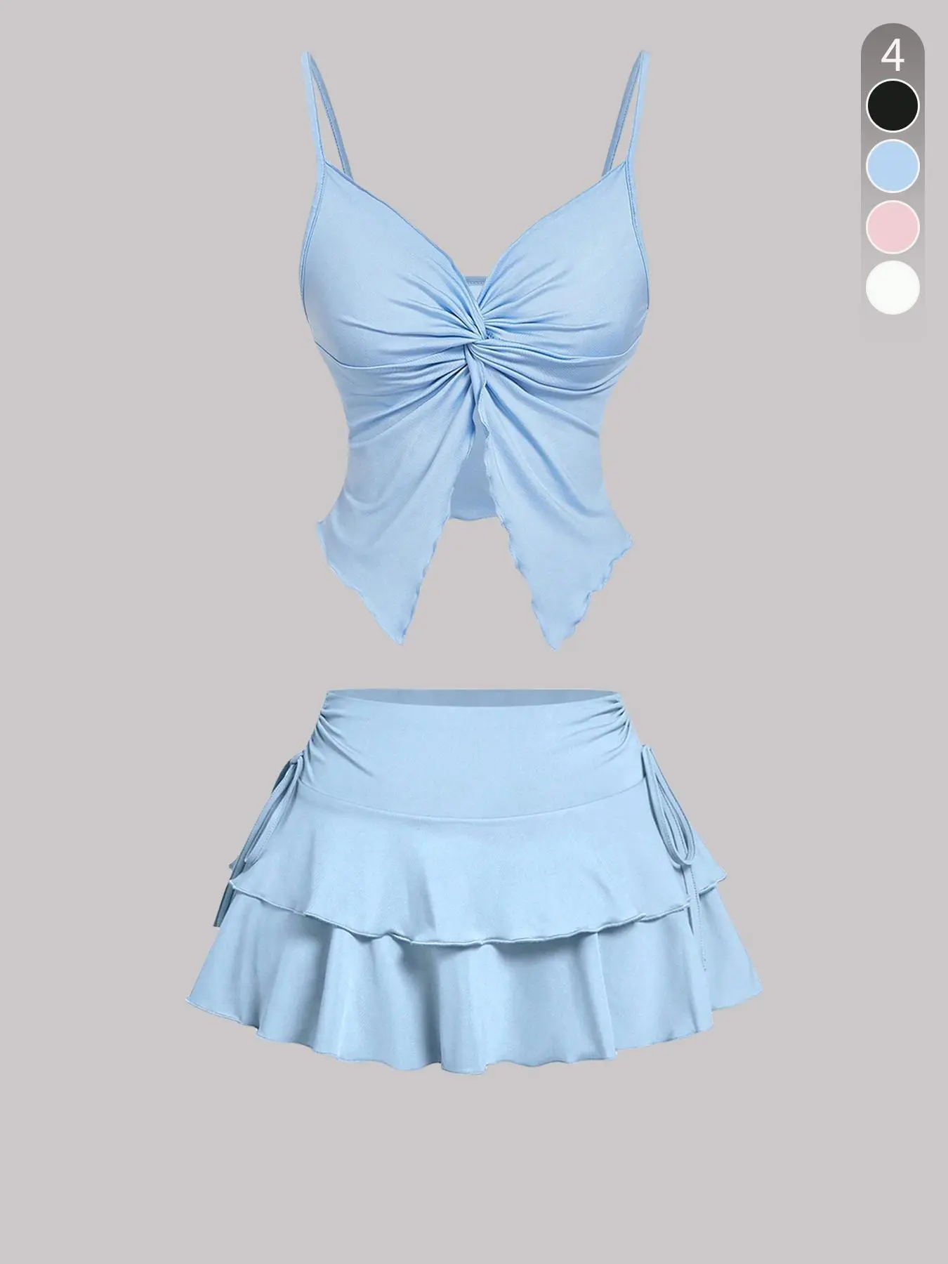 Two-Piece Set Women's Solid Color Tie Shoulder Crop Top & Side Tie Skirt, Casual Fashion for Daily Wear, Ladies Summer Clothes, Suits