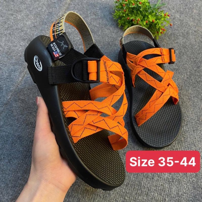 Sandal Chaco Hai Dây Sợi Nhỏ Màu Cam ( Hàng Cao Cấp) Đế Cao Supu êm, đầm, chắc chân full size 35-44 Mũi tròn Dép xăng đan Quai Hậu Đế Bằng Nam