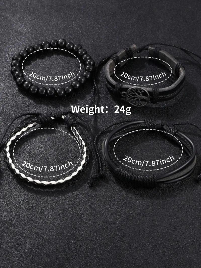 Product Introduction of Buckle Round Dial Analog Quartz Watch & Drawstring Beaded Bracelet Without Box, 2024 Fashion Trendy Style Wristwatch & Matching Bracelets Set for Men, Gift for Boys 7