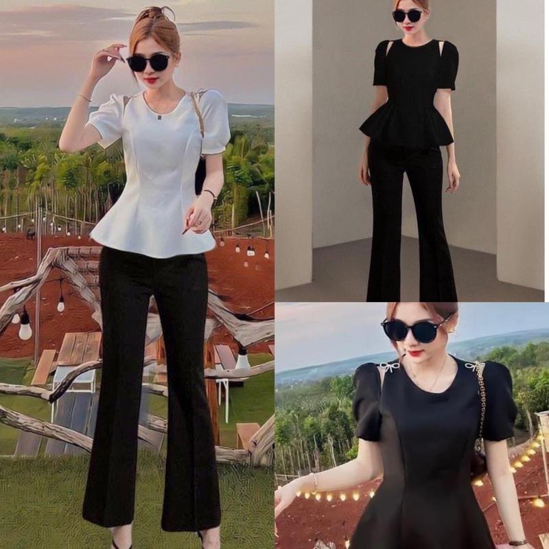 Thời Trang Bigsize Set Quần Áo Dự Tiệc Vải Cotton Lạnh 50 - 100Kg Dễ Thương Top Nữ Jean Đen Women - A.1164