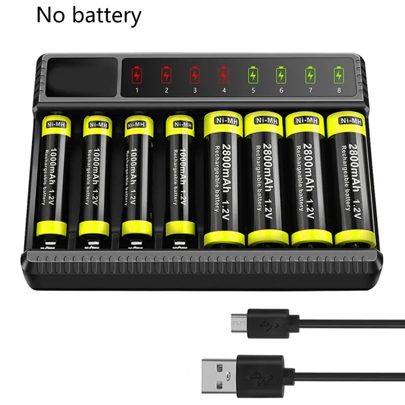 Bộ Sạc Pin AA AAA 8 Bay, LCD, USB C, Sạc Tốc Độ Cao, Khe Cắm Độc Lập Cho Pin Sạc NiMH NiCD 5