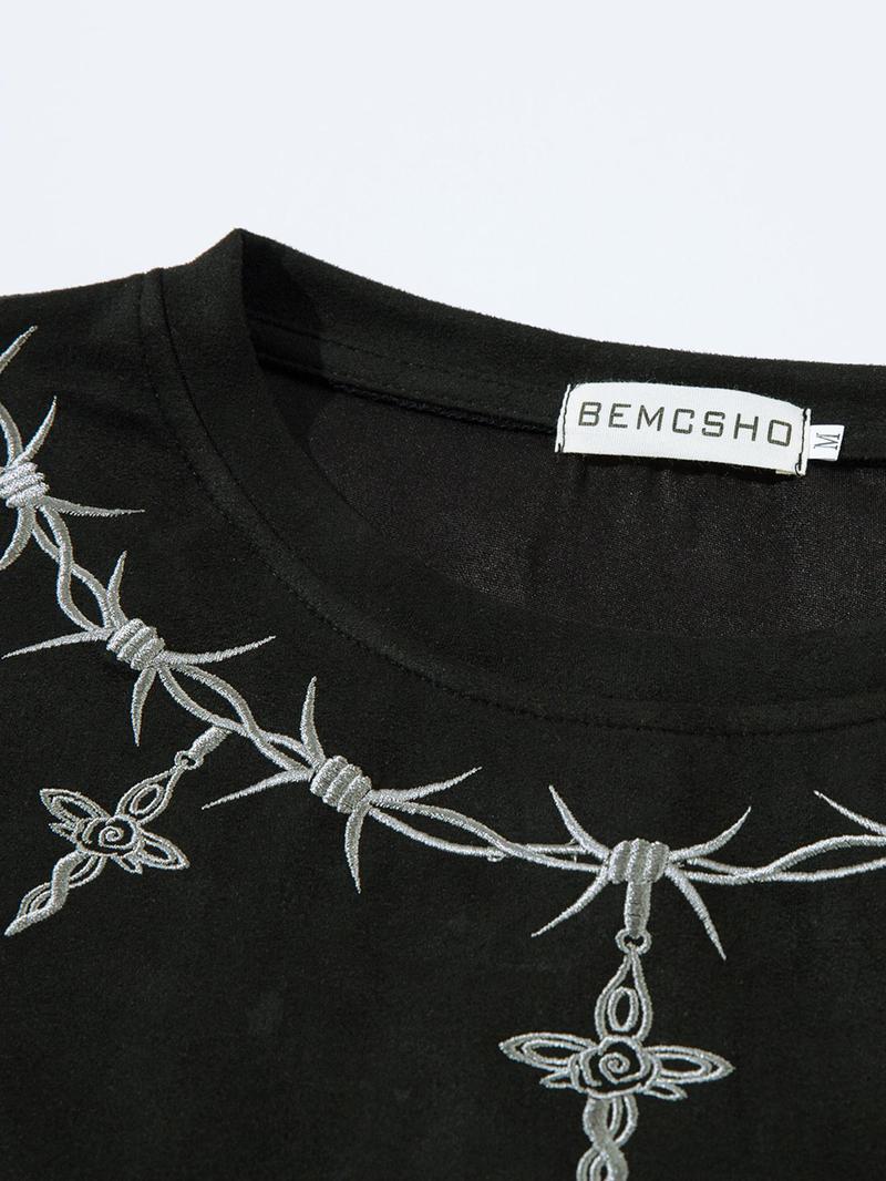 Product Introduction of Men's Embroidery Short Sleeve Tee, Casual Round Neck T-shirt for Summer, Fashion Men's Top for Daily Wear 3