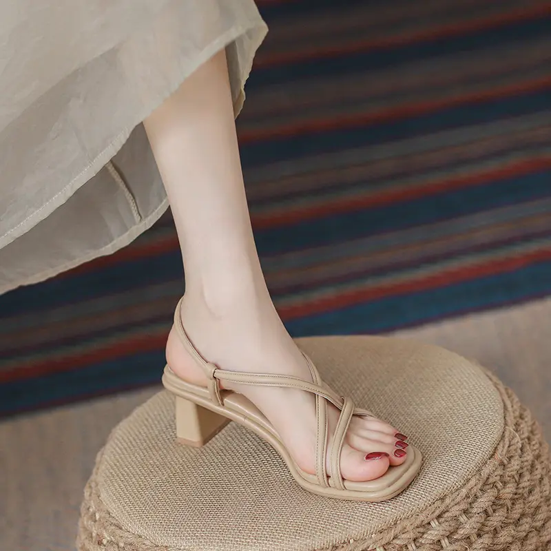 Stunning Women's Sandals Summer New Outdoor Fairy Style Mid Chunky Heel French Style Petite High Heels