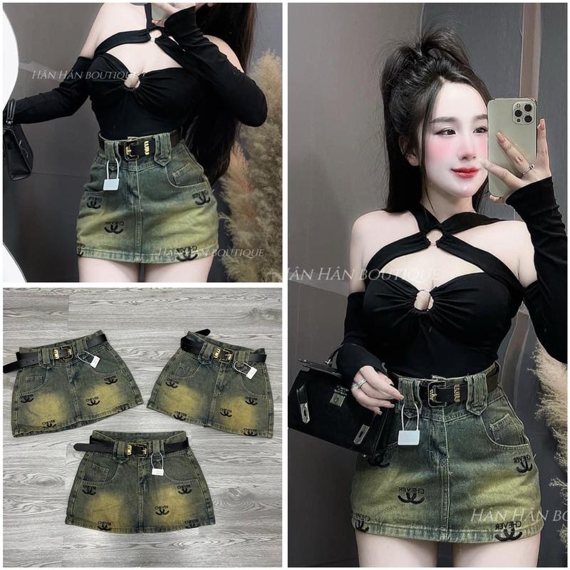 Chân Váy Jeans Thêu X Pars Ôm Dáng Có Quần Trong