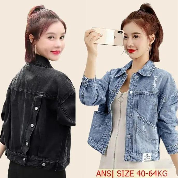 Áo khoác jean nữ form lững croptop M - vừa L có tà chéo sau - 4 túi trước size 39-64kg BB Jeans Jacket Women