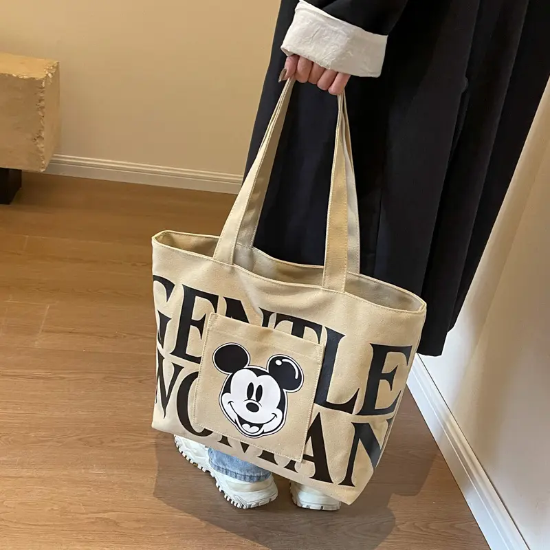 Túi Vải Bố, Sức Chứa Lớn, Dành Cho Nữ, Thời Trang Mới, Thiết Kế Mickey Hoạt Hình, Thích Hợp Cho Sinh Viên Đại Học, Túi Xách, Túi Đeo Vai, 2024 Bag Tote