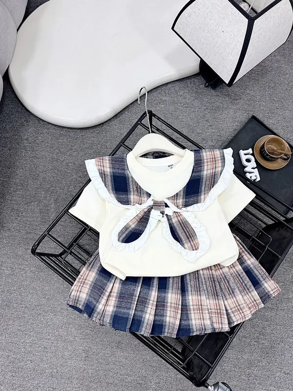 Bộ Áo + Chân Váy 13-26 kg  chân váy kẻ cổ bèo  cho bé gái 2