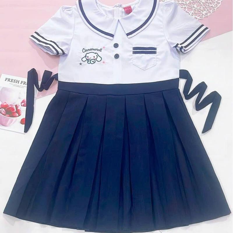 Đồng phục học sinh Áo + Váy liền không quần bé gái - Cotton mịn, hút mồ hôi - Việt Nam vay cho be 4