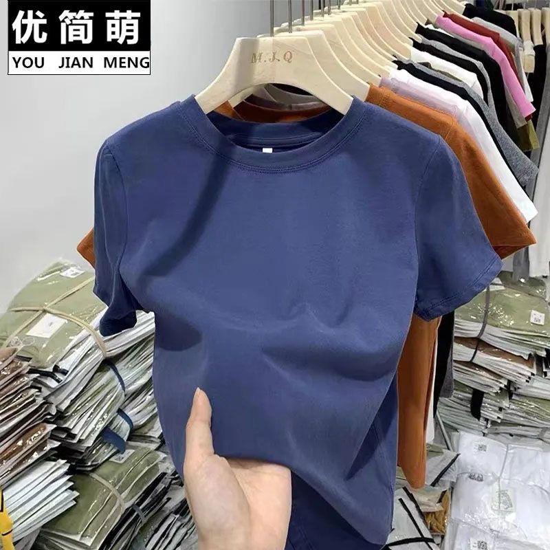 Product Introduction of White Regular Shoulder Short Sleeve T-Shirt for Women 2025 Summer New Slim Fit Pure Cotton Tee Niche Design Top 11