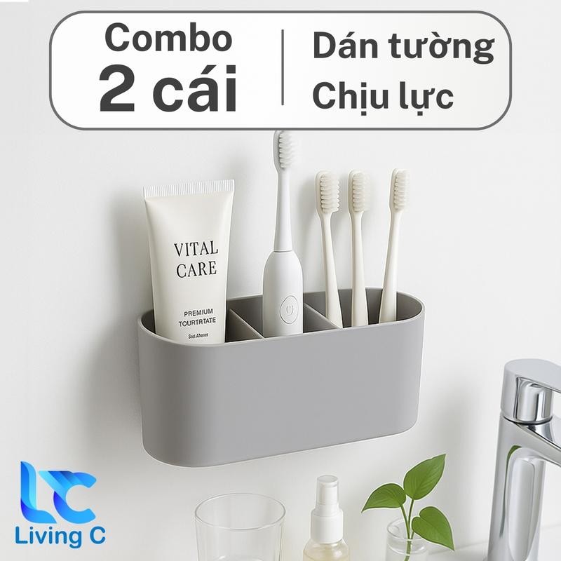 Kệ kem đánh răng dán tường Living C, giá để bàn chải, lược dính tường Nhà Tắm