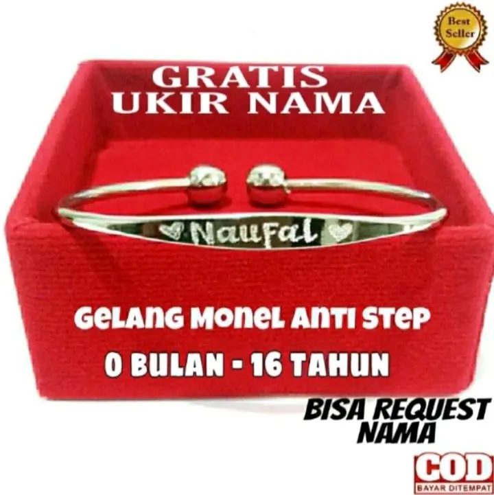 gelang step anak-anak bayi ukir nama bahan stainless steel anti karat