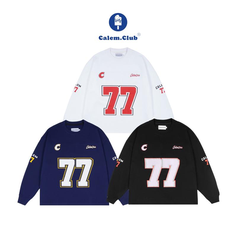 Calem Club - Áo SWEATER bóng chày tay dài thể thao số 77 poly 2 da form rộng unisex Cổ Tròn