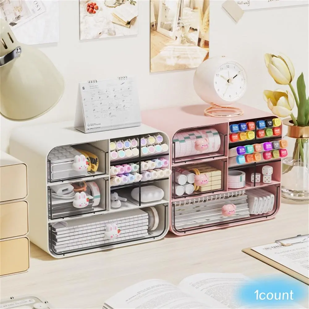 Cute Animal Design Desktop Storage Box, 1 Count Multi-layer Drawer Type Stationery Storage Box, Desktop Organizer for Home Office Dormitory