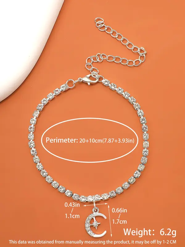 Rhinestone Star & Moon Charm Beads Anklet, Gifts for Her, Pendants, Fashionable Jewelry for Women & Girls for Party, Daily Clothing Decor, Trendy All-match & Exquisite Jewelry for Birthday Gift 1
