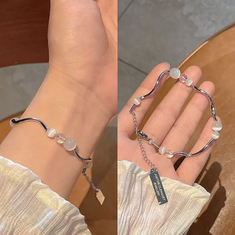 Vòng Tay Đính Cườm, Thiết Kế Mắt Mèo Tua Rua, Phong Cách Tối Giản, Chất Lượng Cao, Phụ Kiện Trang Sức Tay, Vòng Tay Bạn Thân, Phong Cách Ins Niche