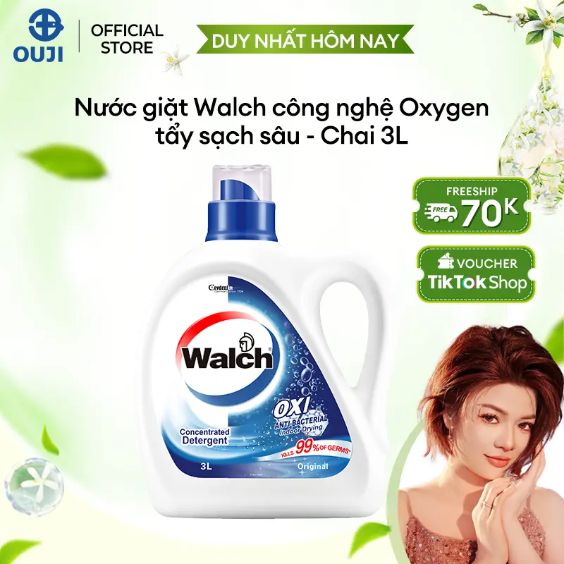 [DUY NHẤT 4-6/5][PHÚ BÀ ĐẬU X OUJI] Nước giặt Walch kháng khuẩn, khử mùi, tiêu diệt mạt bụi 99% (Can 3L) Làm Sạch