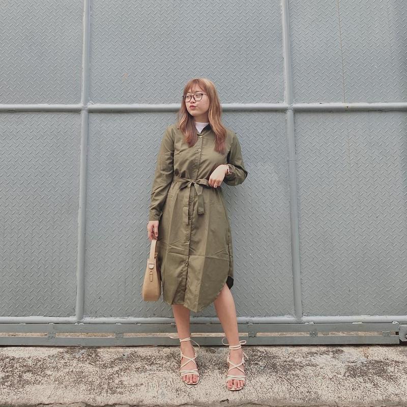 TREXUS - ZEC Dress Kasual HENA / Dress Casual Anastasia / Kemeja Dress Midi Wanita Polos Full Kancing Lengan Panjang 7