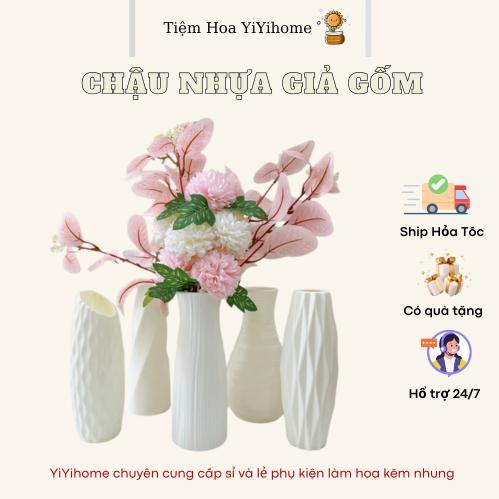 Bình Hoa Nhựa Giả Gốm Cao Cấp, Lọ Cắm Hoa Để Bàn Kẽm Nhung Handmade, Hoa Giả, Trang Trí Nhà Cửa DIY Decor Decor Phòng YiYihome