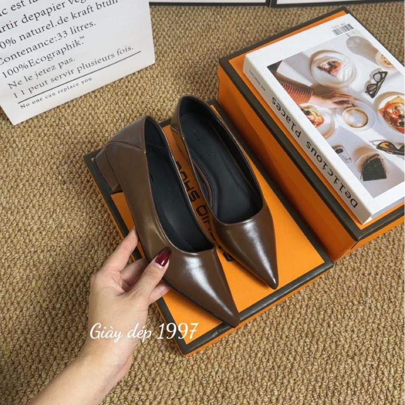 Giày cao gót 2p mũi nhọn đế vuông da lỳ mềm cao cấp hàng full hộp ( LT01 ) Shoes Nữ GiàY