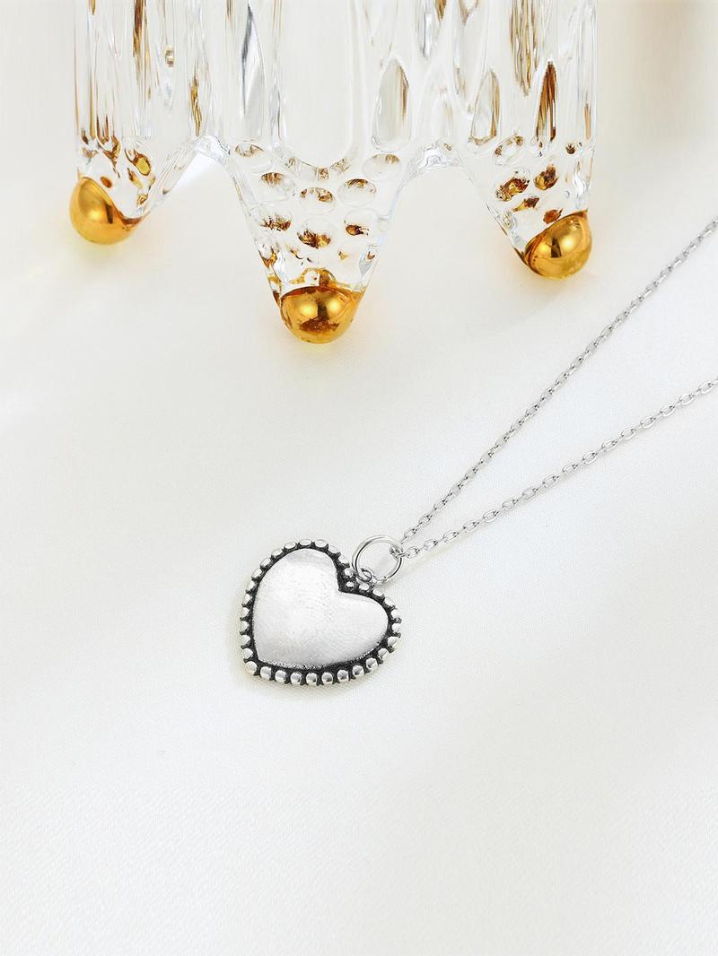Product Introduction of 925 Sterling Silver Vintage Heart Shaped Pendant Necklace for Women, Fashion Jewelry for Party, Daily Decor, Trendy All-match & Exquisite Jewelry for Birthday Gift 6