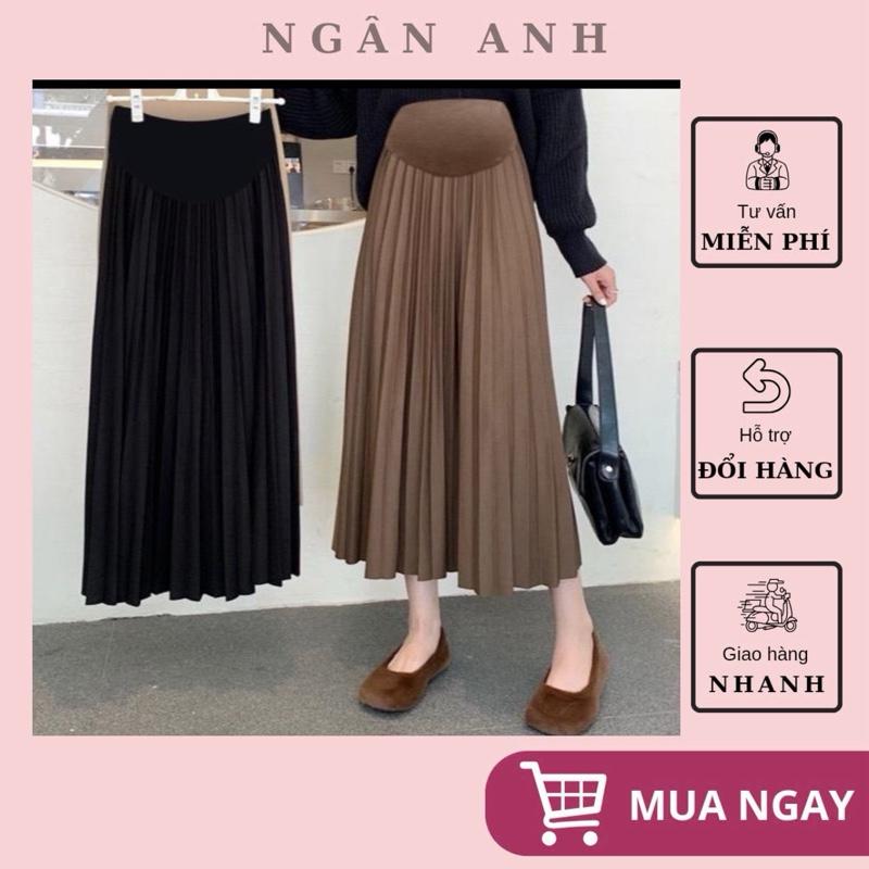   Ngân Anh  Chân váy bầu dài xếp ly nhỏ vải ruby có đáp bụng mềm kèm chun chỉnh bụng siêu tiện lơi cho Mom 