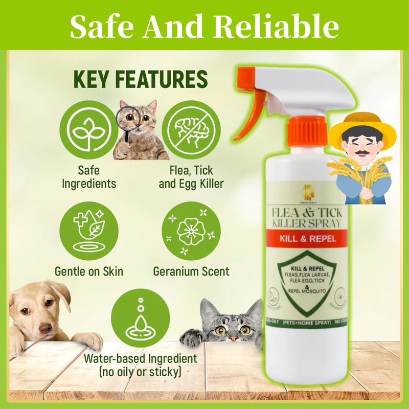 Image showcasing Green World Flea & tick killer spray for cat & dog cat flea spray ...
