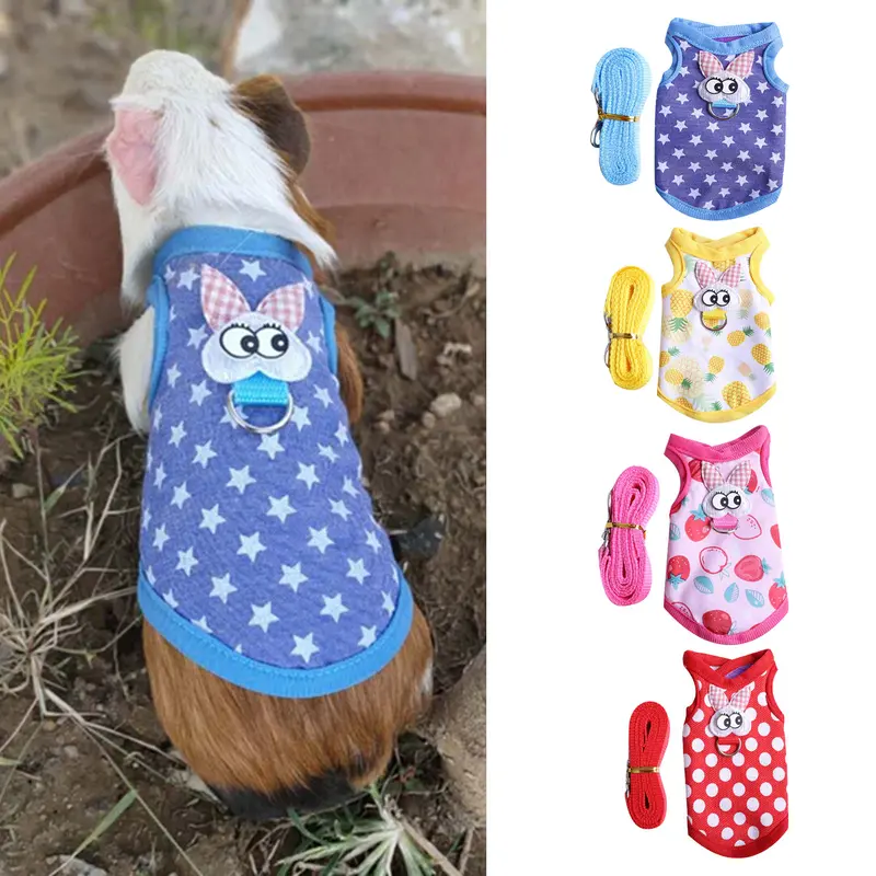 Xiahaone-Bộ Quần Áo Thú Cưng, Họa Tiết Ba Chiều, In Viền Bền, Vải Nhiệt Cảm Ứng Mềm Nhẹ, Thỏ, Hamster, Áo Vest, Dây Nịt Có Dây Xích Cho Chinchilla, 1 Bộ 0