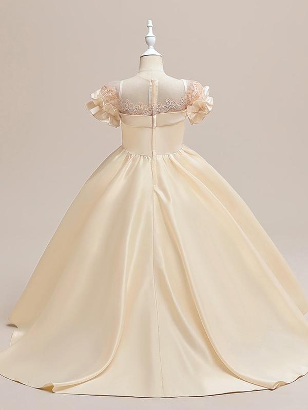 Girl's Solid Satin Formal Dress, Elegant Short Sleeve Round Neck Dress for Party Wedding Guest, Kids Clothes for All Seasons 1