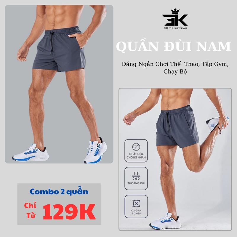 [Combo 2] Quần đùi nam , quần short thể thao 3KMEN đa năng dáng ngắn trên gối thích hợp chạy bộ, tập gym, đá bóng, Sport