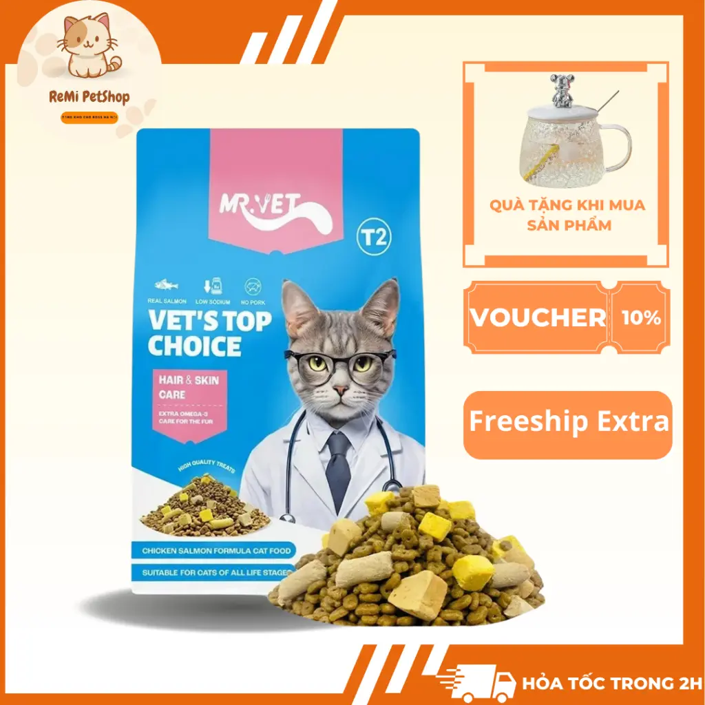 Hạt Cho Mèo MRVET T2 Mới Không Ngũ Cốc - Túi 1KG