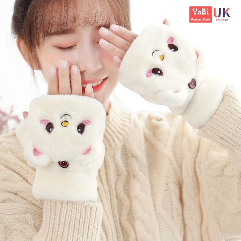 Găng tay mùa đông cute cho bạn nữ, Bao tay mùa đông lông cừu lật ngón phong cách Hàn Quốc dễ thương Yabi bao  tay