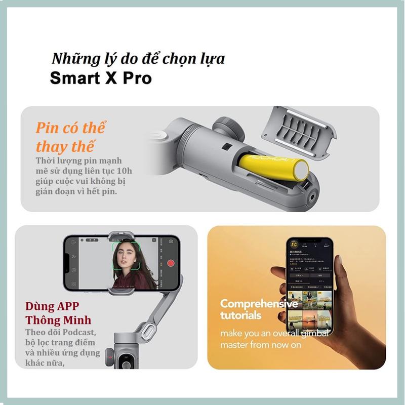 Product Introduction of Gimbal SMART X PRO Tay Cầm Chống Rung Điện Thoại. Tích Hợp Sạc Không Dây.  Phụ Kiện Gậy Quay Phim Chống Rung Trang Bị Đèn Led Trợ Sáng... Selfie Chuyển Động Theo Vật Thể. gimbal smart gimbal  s5b rimbo  chống gimbal  đầu 7