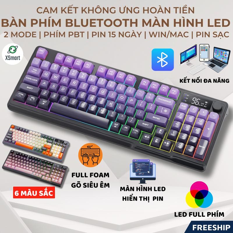 Bàn Phím Bluetooth Không Dây M96 NEW Keycap PBT, 2 Mode , Màn Hình, LED 7 Màu, Full Foam Gõ Êm