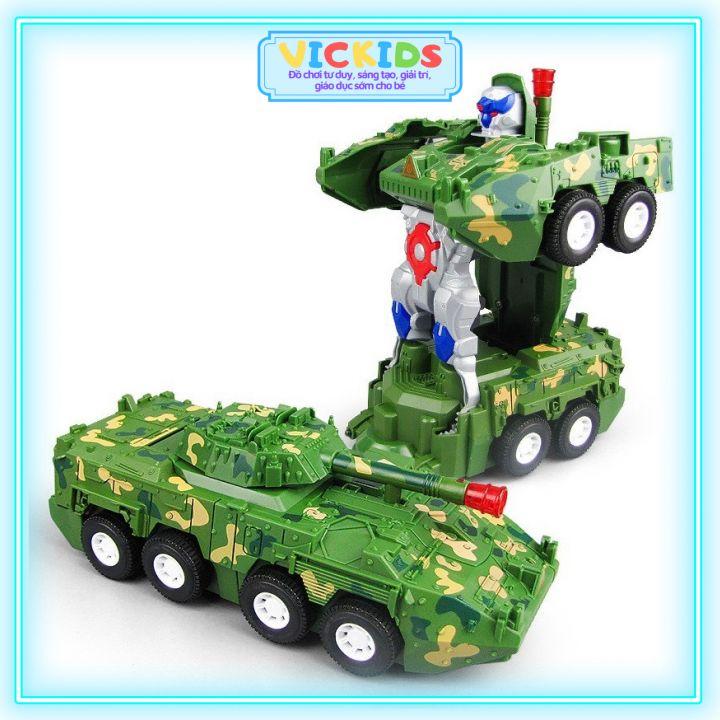 Xe Tăng Biến Hình Robot Tự Động Có Đèn Và Nhạc Cho Bé Có Cảm Biến Chướng Ngại Vật Pin Đồ Chơi Toy