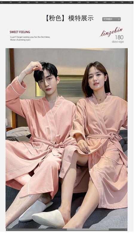 Product Introduction of Four Seasons Nightgown for Men and Women Spring and Summer Couple One Male and One Female Hotel Beauty Salon Waffle Pure Cotton Bathrobe 14