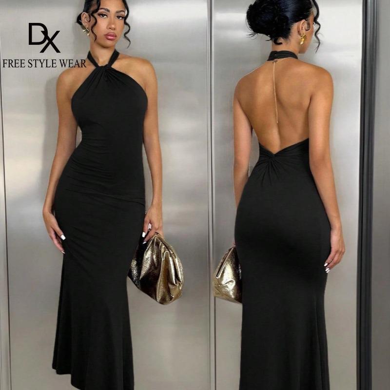 Casual Solid Split Joint Backless O Neck A Line Dresses Casual Solid Split Joint Backless O Neck A Line Dresses