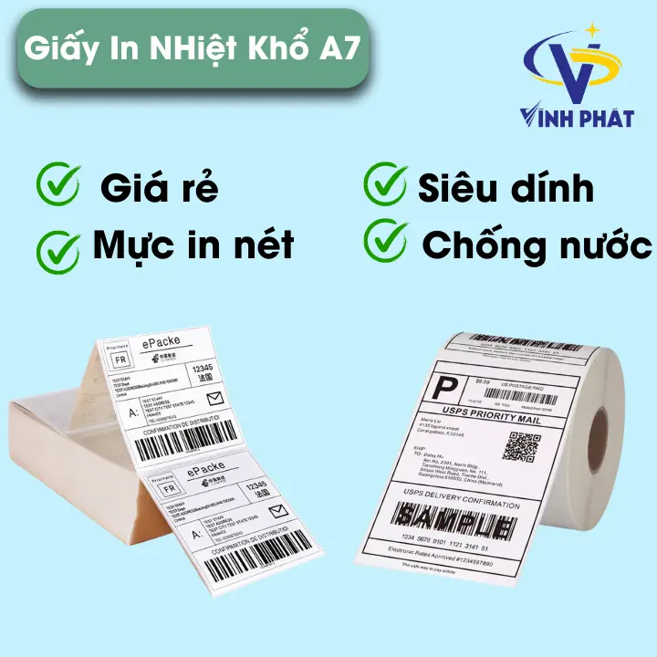 Giấy In Nhiệt Tự Dán Vĩnh Phát Khổ A7 và A6