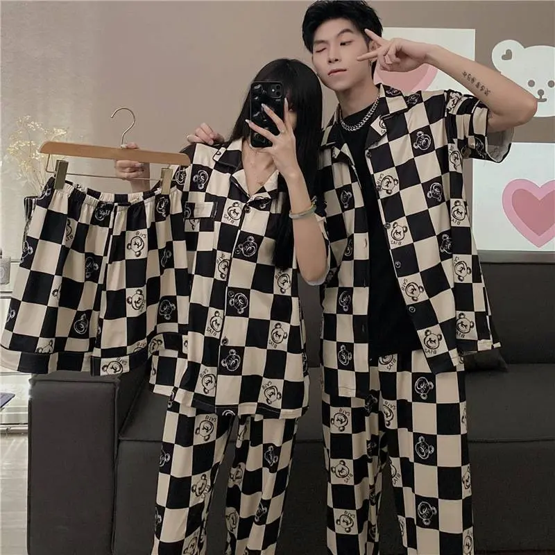 ชุดนอนผู้หญิง ผู้ชาย ไหมเกาหลี (set 3ชิ้น เสื้อแขนสั้น ขาสั้น ขายาว) Outfit Clothing Man