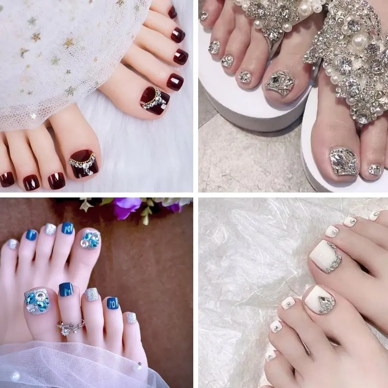 50mã Nail chân xinh đính đá bền đẹp + kèm phụ kiện keo dán Women Nữ Làm Nail